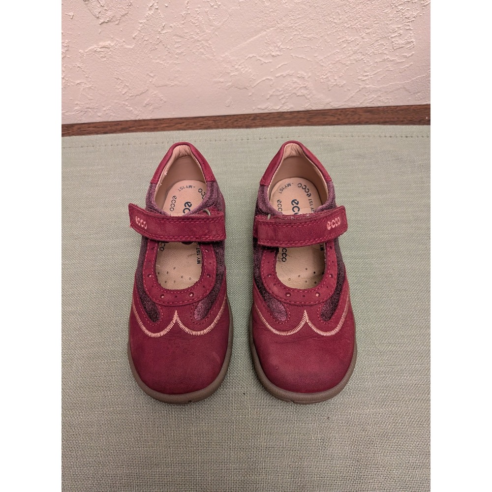 ECCO My 1st Toddler Girls Burgundy Leather Mary Jane Sparkle‎ Shoes Size 25